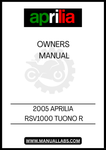 UNLOCK THE FULL POTENTIAL OF YOUR 2005 APRILIA RSV1000 TUONO R WITH OUR COMPREHENSIVE PDF OWNER'S MANUAL. THIS DIGITAL GUIDE IS DESIGNED TO PROVIDE YOU WITH ESSENTIAL INFORMATION, ENSURING YOU GET THE MOST OUT OF YOUR MOTORCYCLE EXPERIENCE. FROM MAINTENANCE TIPS TO DETAILED SPECIFICATIONS, THIS MANUAL IS YOUR GO-TO RESOURCE FOR KEEPING YOUR BIKE IN PEAK CONDITION.