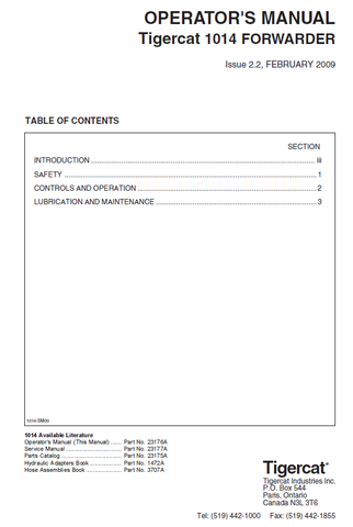 TIGERCAT 1014 FORWARDER USER MANUAL