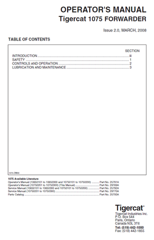 TIGERCAT 1075 FORWARDER USER MANUAL