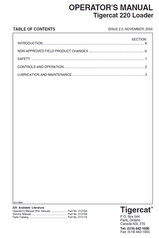 TIGERCAT 220 LOADER USER MANUAL