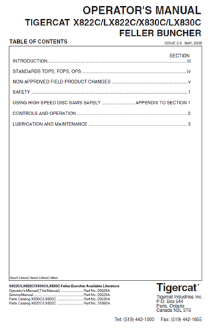 TIGERCAT X822C FELLER BUNCHER USER MANUAL