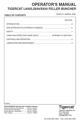 TIGERCAT X830 FELLER BUNCHER USER MANUAL