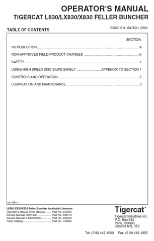 TIGERCAT LX830 FELLER BUNCHER USER MANUAL