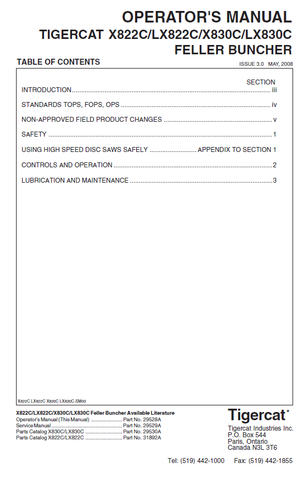 TIGERCAT LX830C FELLER BUNCHER USER MANUAL