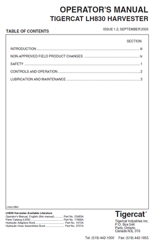 TIGERCAT LH830 HARVESTER USER MANUAL