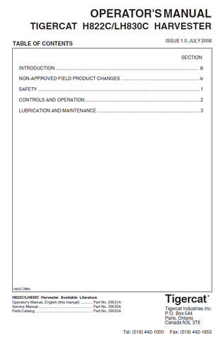 TIGERCAT LH830C HARVESTER USER MANUAL