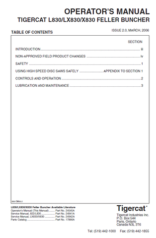 TIGERCAT L830 FELLER BUNCHER USER MANUAL