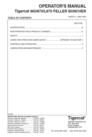 TIGERCAT 860 FELLER BUNCHER OPERATOR MANUAL