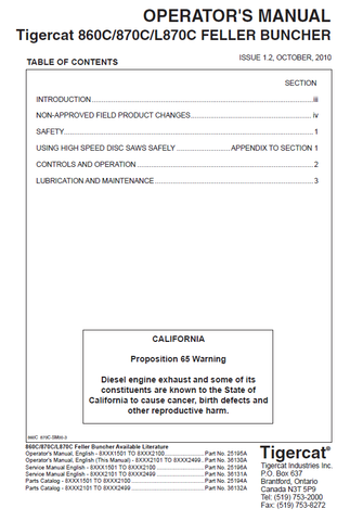 TIGERCAT 860C FELLER BUNCHER OPERATOR MANUAL