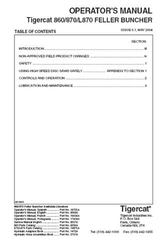 TIGERCAT 860T FELLER BUNCHER MANUAL