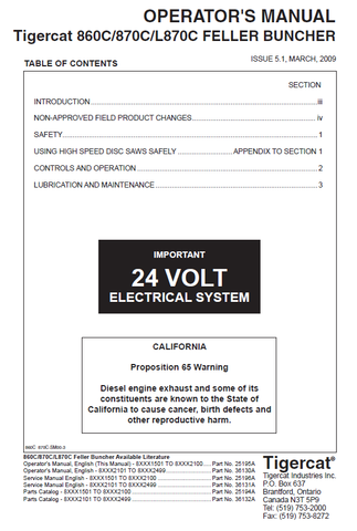 TIGERCAT 870C FELLER BUNCHER OPERATOR MANUAL