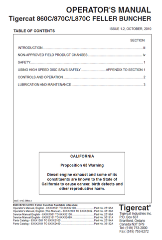 TIGERCAT 870C FELLER BUNCHER USER MANUAL