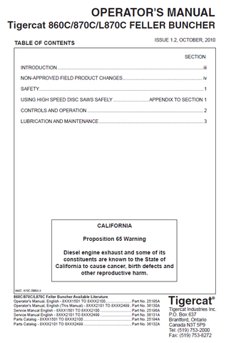 TIGERCAT L870C FELLER BUNCHER USER MANUAL