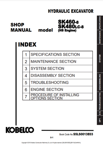 Kobelco SK460-8 SK480-6 Excavator Shop Service Repair Manual DOWNLOAD PDF