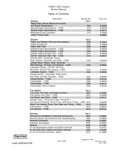 Case 1150E, 1155E Crawler Dozer Service Repair Manual Rac 8-10861 - PDF File Download