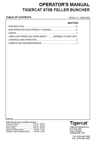 TIGERCAT L870B FELLER BUNCHER USER MANUAL