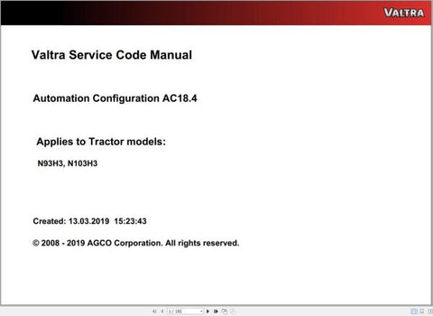 Unlock the full potential of your Valtra machinery with the VALTRA AUTOMATION CONFIGURATION AC18.4 SERVICE CODE MANUAL. This comprehensive PDF file serves as an essential resource for operators and technicians, providing detailed insights into the automation configuration process. With clear instructions and expert guidance, you can ensure optimal performance and efficiency for your Valtra equipment.