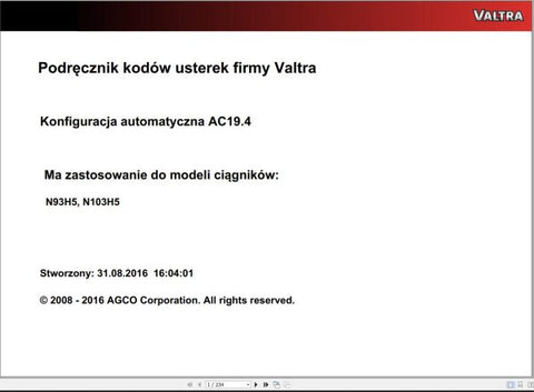 Unlock the full potential of your Valtra machinery with the VALTRA AUTOMATION CONFIGURATION AC19.4 SERVICE CODE MANUAL. This comprehensive PDF file serves as an essential resource for operators and technicians, providing detailed insights into the automation configuration process. With clear instructions and expert guidance, you can ensure optimal performance and efficiency for your Valtra equipment.
