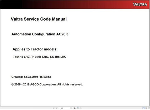 Discover the VALTRA Automation Configuration AC26.3 Service Code Manual, a comprehensive PDF guide designed for professionals seeking to optimize their Valtra machinery. This manual provides detailed insights into the automation configuration process, ensuring you have the knowledge to enhance performance and efficiency.
