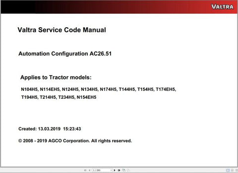 Discover the VALTRA Automation Configuration AC26.51 Service Code Manual, a comprehensive PDF guide designed for efficient troubleshooting and maintenance of your Valtra machinery. This manual provides essential service codes and configuration details, ensuring you have the right information at your fingertips to keep your equipment running smoothly.