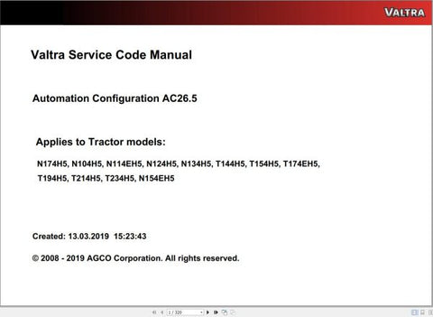 Unlock the full potential of your Valtra machinery with the Valtra Automation Configuration AC26.5 Service Code Manual. This comprehensive PDF file serves as an essential resource for operators and technicians, providing detailed instructions and insights into the automation configuration process.