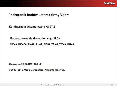 Discover the VALTRA Automation Configuration AC27.5 Service Code Manual, a comprehensive PDF guide designed for professionals seeking to optimize their Valtra machinery. This manual provides detailed instructions and insights into the automation configuration process, ensuring you can effectively manage and troubleshoot your equipment.
