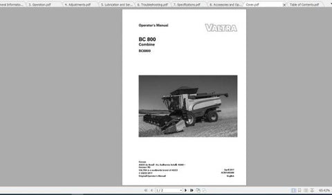 Discover the essential Valtra SA Harvesting BC800 and BC6800 Operators Manual, designed to enhance your operational efficiency and ensure optimal performance of your harvesting equipment. This comprehensive guide provides detailed instructions, troubleshooting tips, and maintenance protocols tailored specifically for your Valtra machinery.