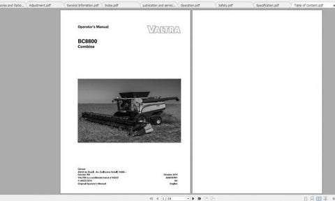 Discover the essential VALTRA SA Harvesting BC800 Combine Operator’s Manual, now available in a convenient PDF format. This comprehensive guide is designed to enhance your operational efficiency and ensure you get the most out of your combine harvester. With detailed instructions and insights, you can navigate the complexities of your equipment with confidence.