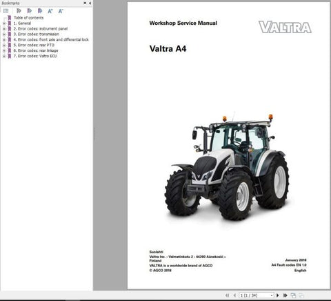 Unlock the full potential of your Valtra tractor with our comprehensive A4 Error Code Workshop Service Manual. This PDF file is designed specifically for technicians and DIY enthusiasts, providing detailed insights into troubleshooting and resolving error codes efficiently.