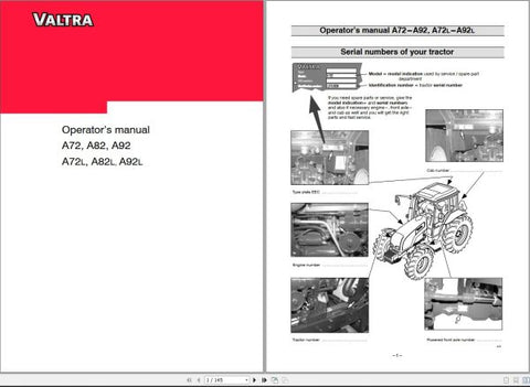 Discover the essential VALTRA TRACTOR A72 to A92L Operator’s Manual, now available in a convenient PDF format. This comprehensive guide is designed to enhance your understanding and operation of your VALTRA tractor, ensuring you get the most out of your investment.