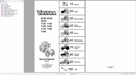 Unlock the full potential of your Valtra tractor with our comprehensive Service Manual, available in a convenient PDF format. This essential guide covers models M120, M130, M150, T120, T130, T140, T150, T160, T170, T180, and T190, ensuring you have the right information at your fingertips for maintenance and repairs.