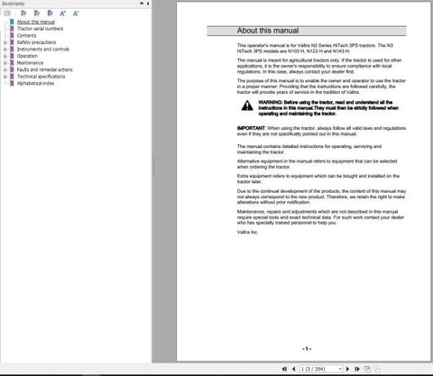  Unlock the full potential of your Valtra tractor with the comprehensive Operator’s Manual for models N103H, N123H, and N143H. This PDF file is designed to provide you with essential information, ensuring you operate your tractor efficiently and safely.