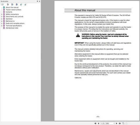 Discover the essential guide for your Valtra Tractor with the N93HT5 and N103HT5 Operator’s Manual in PDF format. This comprehensive manual is designed to provide you with all the necessary information to operate and maintain your tractor efficiently, ensuring optimal performance in the field.