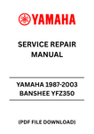 Unlock the full potential of your Yamaha Banshee YFZ350 with our comprehensive 1987-2003 Service Repair Manual. This PDF file is an essential resource for both novice and experienced mechanics, providing detailed instructions and diagrams to guide you through every repair and maintenance task.