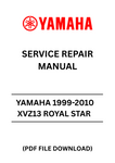 Unlock the full potential of your Yamaha XVZ13 Royal Star with our comprehensive Service Repair Manual, covering models from 1999 to 2010. This PDF file is an essential resource for both seasoned mechanics and DIY enthusiasts, providing detailed instructions and diagrams to ensure your motorcycle runs smoothly and efficiently.