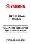  Unlock the full potential of your Yamaha SRX700D and SRX700SD snowmobiles with our comprehensive Service Repair Manual. This PDF file is meticulously designed to provide you with detailed instructions, diagrams, and troubleshooting tips, ensuring that you can maintain and repair your snowmobile with confidence.