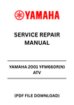 Unlock the full potential of your YAMAHA 2001 YFM660R(N) ATV with our comprehensive Service Repair Manual in PDF format. This essential guide is designed to provide you with detailed instructions and insights, ensuring that you can perform maintenance and repairs with confidence.