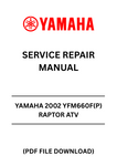 Rev up your maintenance game with the YAMAHA 2002 YFM660F(P) RAPTOR ATV Service Repair Manual in PDF format. This comprehensive guide is designed specifically for the Raptor model, ensuring you have all the essential information at your fingertips to keep your ATV running smoothly.