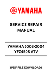 Unlock the full potential of your 2003-2004 Yamaha YFZ450S ATV with our comprehensive Service Repair Manual in PDF format. This essential guide provides detailed instructions and diagrams, ensuring you have everything you need for maintenance and repairs at your fingertips.