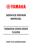Unlock the full potential of your Yamaha YJ125S with the comprehensive 2003-2004 Service Repair Manual. This PDF file is an essential resource for both novice and experienced mechanics, providing detailed instructions and diagrams to guide you through every aspect of maintenance and repair.