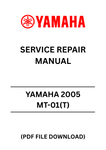Unlock the full potential of your YAMAHA 2005 MT-01(T) with our comprehensive Service Repair Manual in PDF format. This essential guide is designed to provide you with detailed instructions and insights, ensuring that you can perform maintenance and repairs with confidence. Whether you're a seasoned mechanic or a DIY enthusiast, this manual is your go-to resource for keeping your motorcycle in peak condition.