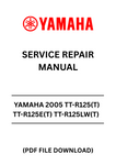 Unlock the full potential of your Yamaha TT-R125 with our comprehensive Service Repair Manual, available in a convenient PDF format. This essential guide covers all models from 2005, including the TT-R125(T), TT-R125E(T), TT-R125LW(T), and TT-R125LWE(T). Whether you're a seasoned mechanic or a DIY enthusiast, this manual provides detailed instructions and diagrams to help you tackle repairs and maintenance with confidence.