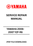 Unlock the full potential of your 2006-2007 Yamaha YZF-R6 with our comprehensive Service Repair Manual in PDF format. This essential guide is designed for both novice and experienced mechanics, providing detailed instructions and diagrams to help you tackle any maintenance or repair task with confidence.