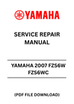 Unlock the full potential of your Yamaha 2007 FZS6W and FZS6WC with our comprehensive Service Repair Manual in PDF format. This essential guide provides detailed instructions and diagrams, ensuring you have everything you need for effective maintenance and repair. Whether you're a seasoned mechanic or a DIY enthusiast, this manual is designed to simplify complex tasks and enhance your understanding of your watercraft.