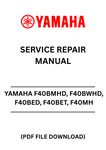 Unlock the full potential of your Yamaha outboard motor with the comprehensive YAMAHA F40BMHD, F40BWHD, F40BED, F40BET, F40MH, F40ER, F40TR Outboard Service Repair Manual. This PDF file is an essential resource for both seasoned mechanics and DIY enthusiasts, providing detailed instructions and diagrams to ensure your motor runs smoothly and efficiently.