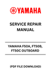 Unlock the full potential of your YAMAHA F50A, FT50B, and FT50C outboard motors with our comprehensive service repair manual. This PDF file is designed to provide you with detailed instructions, diagrams, and troubleshooting tips, ensuring that you can maintain and repair your outboard with confidence.