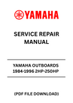 Unlock the full potential of your Yamaha outboard motor with the comprehensive 1984-1996 2HP-250HP Service Repair Manual. This PDF file is an essential resource for both novice and experienced boaters, providing detailed instructions and diagrams to help you maintain and repair your outboard engine with confidence.