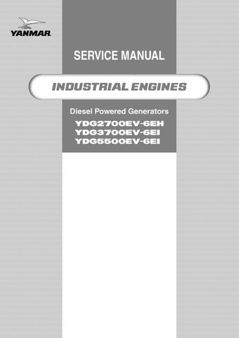 YANMAR YDG2700, YDG3700, YDG5500 DIESEL ENGINE WORKSHOP SERVICE REPAIR MANUAL - PDF FILE DOWNLOAD