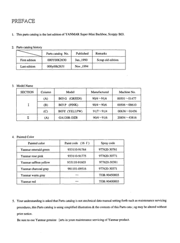 Yanmar B03 Crawler Excavator Parts Catalogue Manual - PDF File