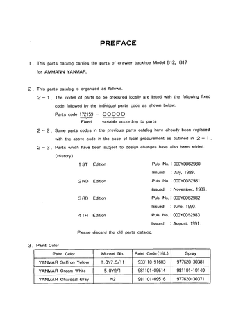 Yanmar B12, B17 Crawler Backhoe Parts Catalogue Manual 000Y00S2982 - PDF File Download